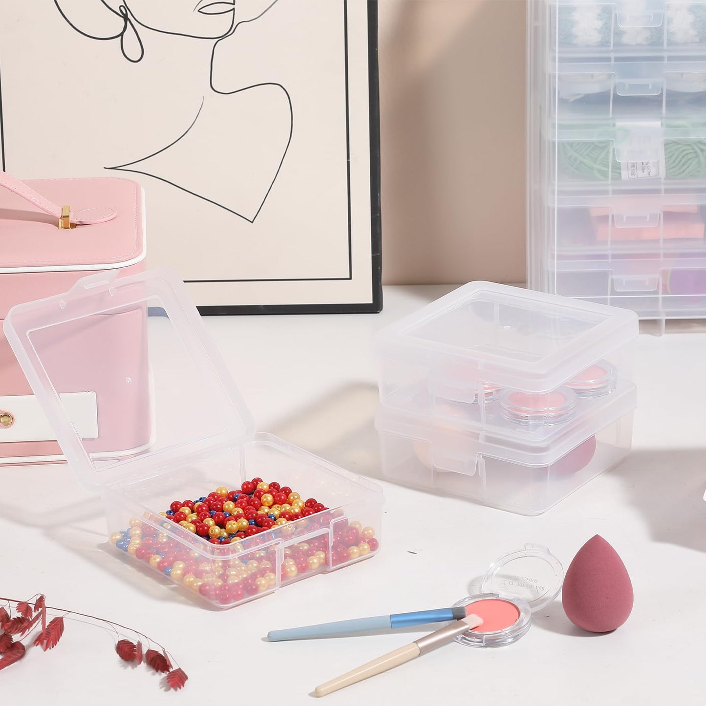 Plastic Storage Box Arts & Crafts Storage Boxes & Organizers With Large Storage Box Small Rectangular Plastic Container For Craft Storage (18 Pack Small -Clear)