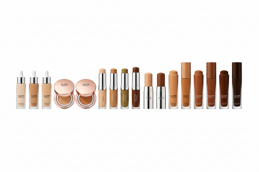 Foundation shade range from fair to deep including liquid cushion and stick formulas