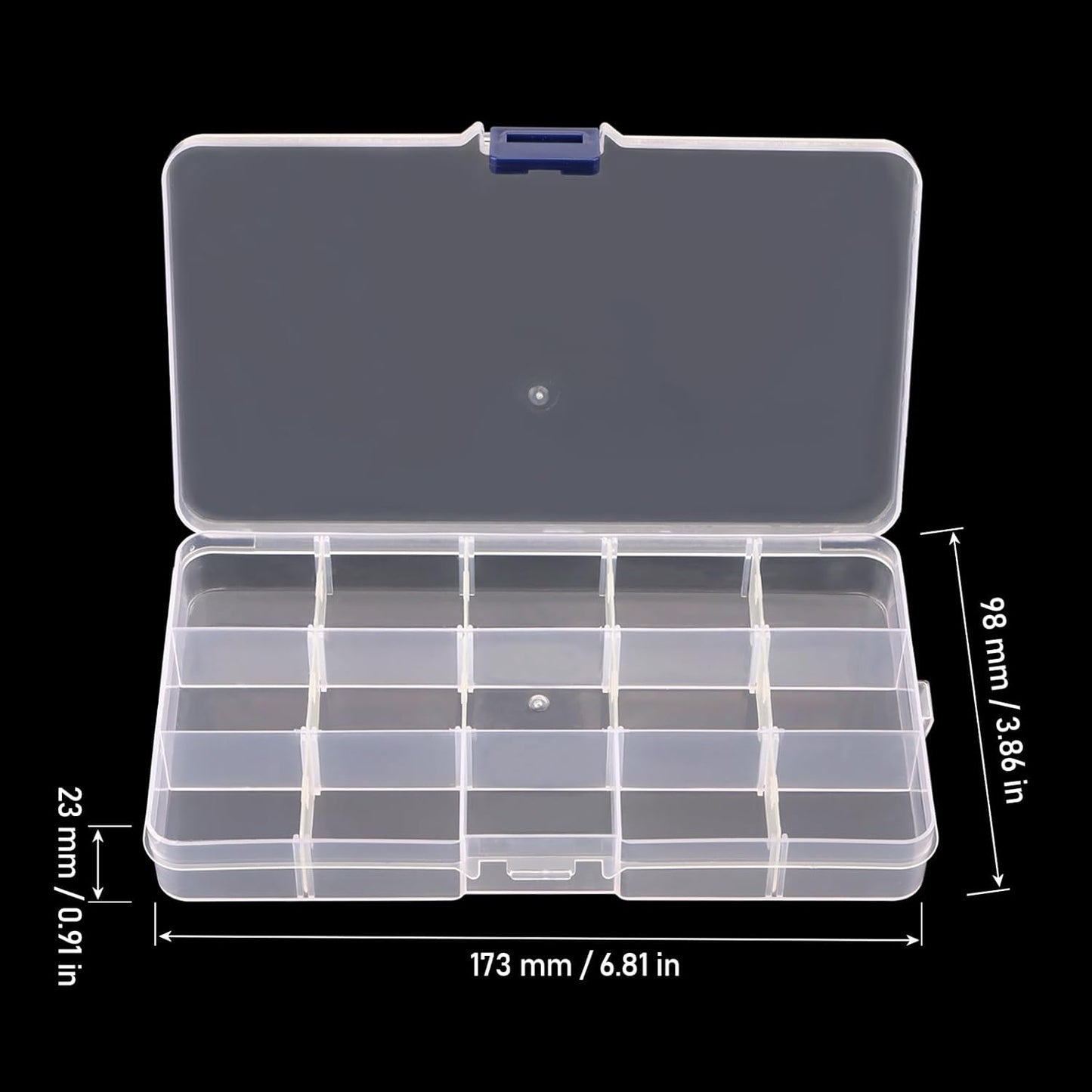 KINJOEK 32 Pack 15 Grids Plastic Bead Organizer Containers Storage, Adjustable Dividers Diamond Jewelry Craft Painting Storage Case, Clear Small Fishing Tackle Box for Sewing Cross Stitch Accessories