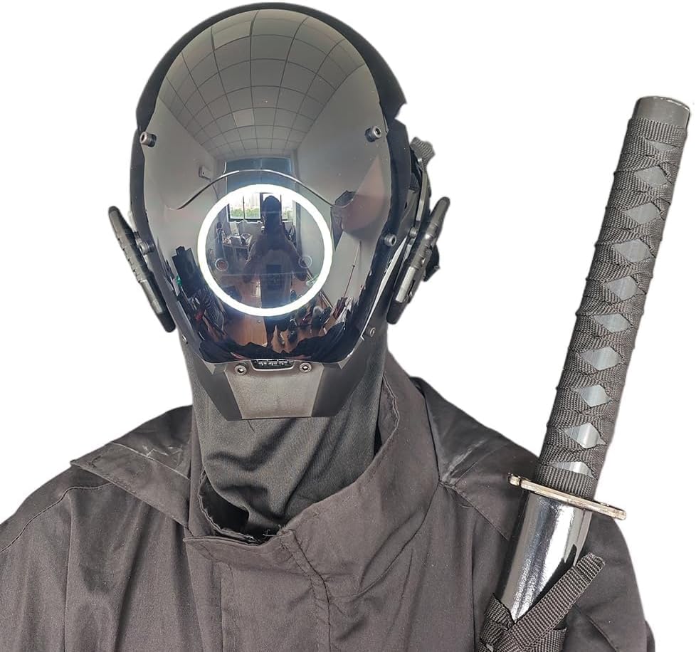 KYEDAY Punk Mask Cosplay for Men, LED Round Light Mask for Women Cosplay Halloween Fit Party Music Festival Accessories