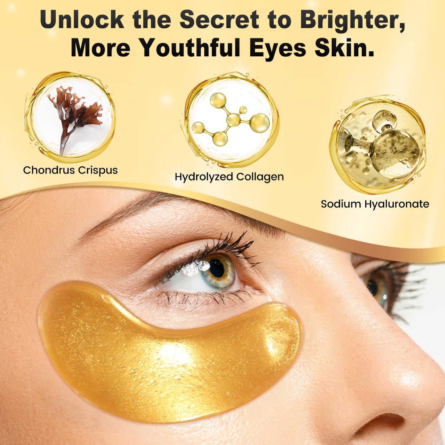 Under Eye Patches (50 Pairs) - 24K Gold Eye Masks Enriched with Abundant Collagen for Dark Circles, Puffy Eyes, Wrinkles - Gifts for Women Skin Care - Vegan & USA Tested