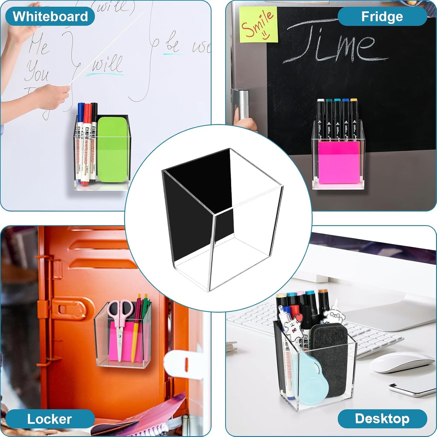 Magnetic Pen Holder, Acrylic Dry Erase Marker Holder, Large Capacity Pencil Holder for Whiteboards, Fridge, Lockers Office School Supplies (Clear & 1 Compartments)