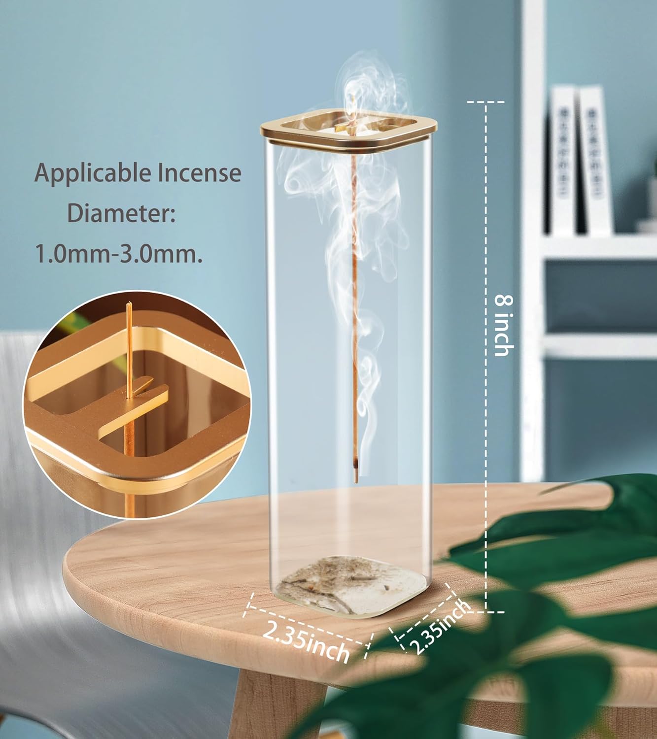 Insence-Stick Holder [Anti-Ash Flying], Modern Incense Burner Holder with Removable Glass Ash Catcher, for Home Decor Yoga Meditation (2 Pack Champagne Gold)