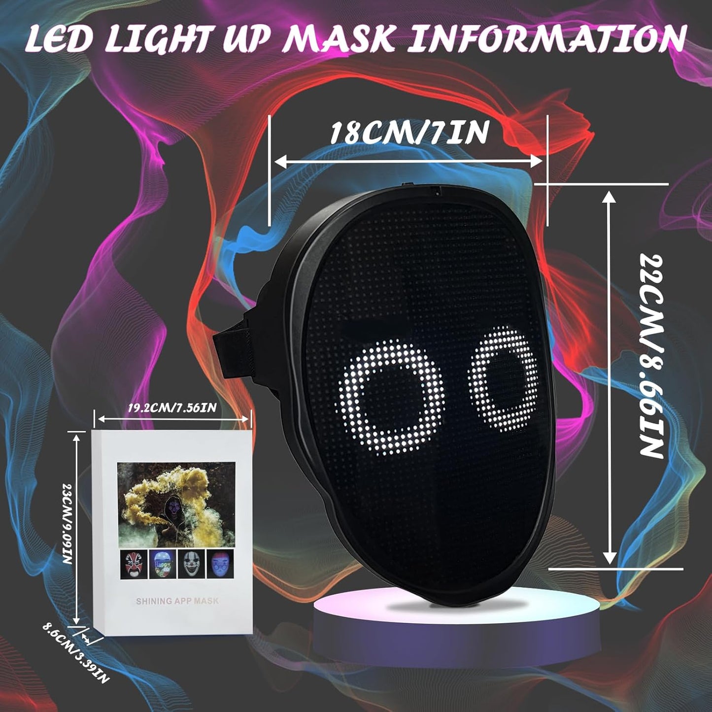 Depointer Life Led Mask with Rechargeable Bluetooth-compatible App Controlled, Customizable led mask, Lighted Face Transforming Mask, unisex-Adult