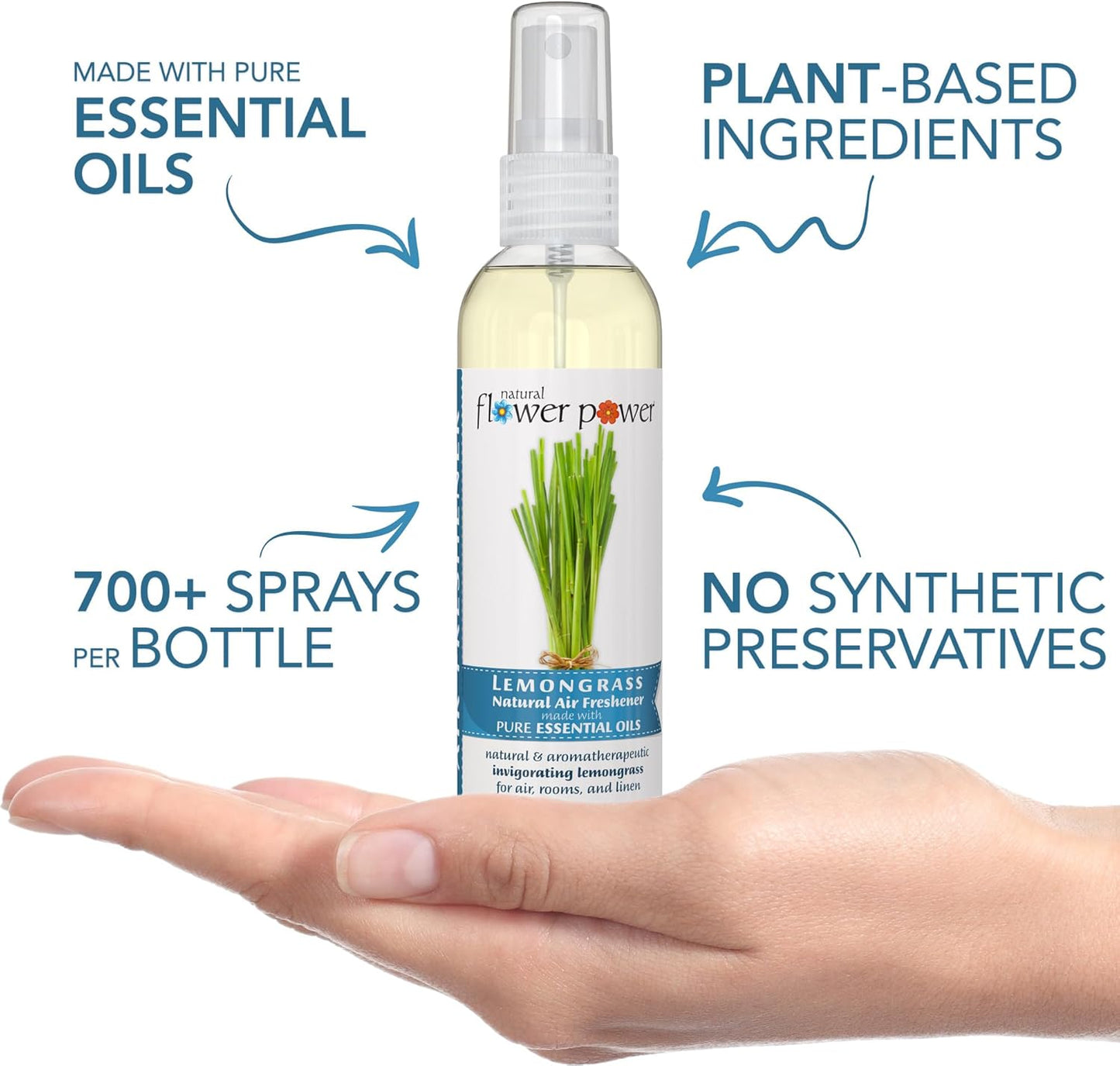 Air Freshener Spray | Lemongrass 4 Fl Oz | Pack of 3 | Scented w/ Pure Essential Oils | Non-Aerosol Plant-Based Odor Eliminator | Room, Linen, or Car Spray | Cruelty-Free & Vegan