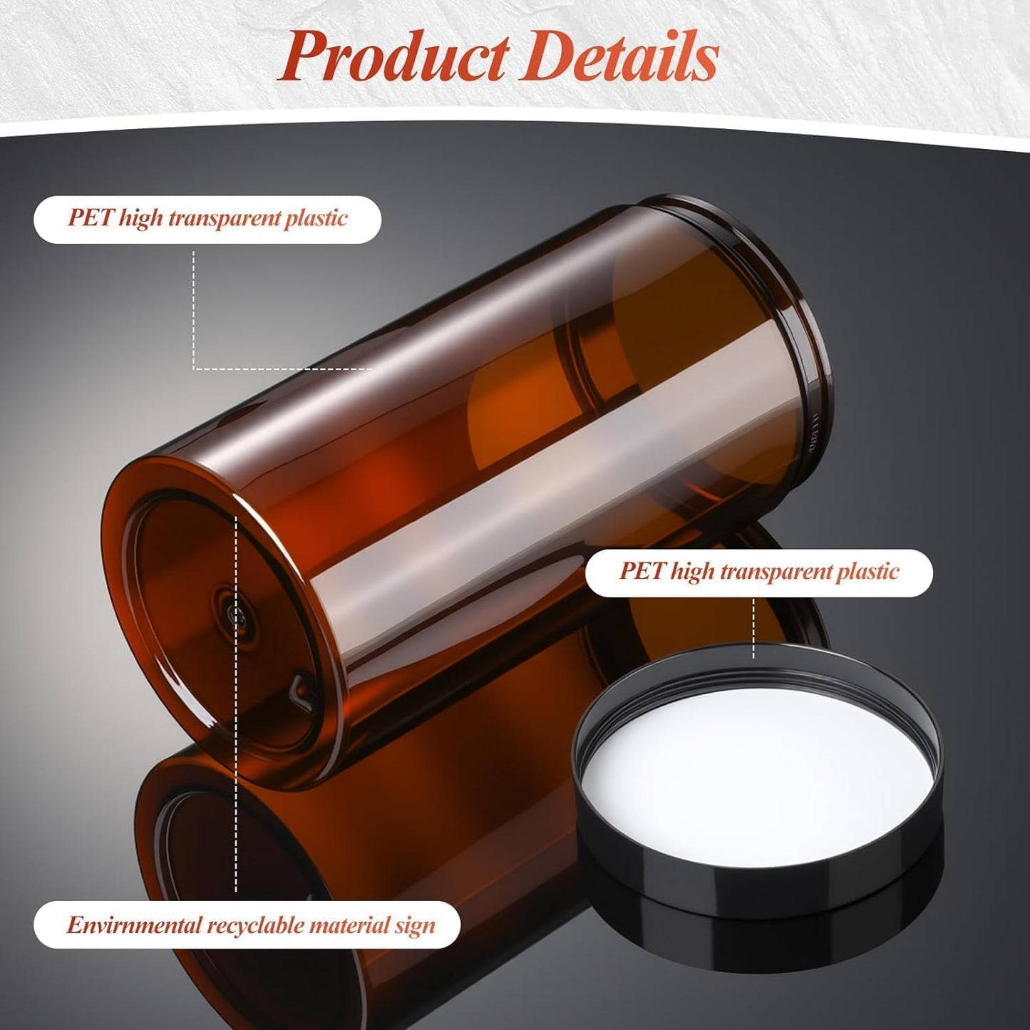 SATINIOR 24 Pieces Empty Clear Plastic Jars with Lids Round Storage Containers Wide Mouth for Beauty Product Cosmetic Cream Lotion Liquid Butter Craft and Food(Amber Lid,32 oz)