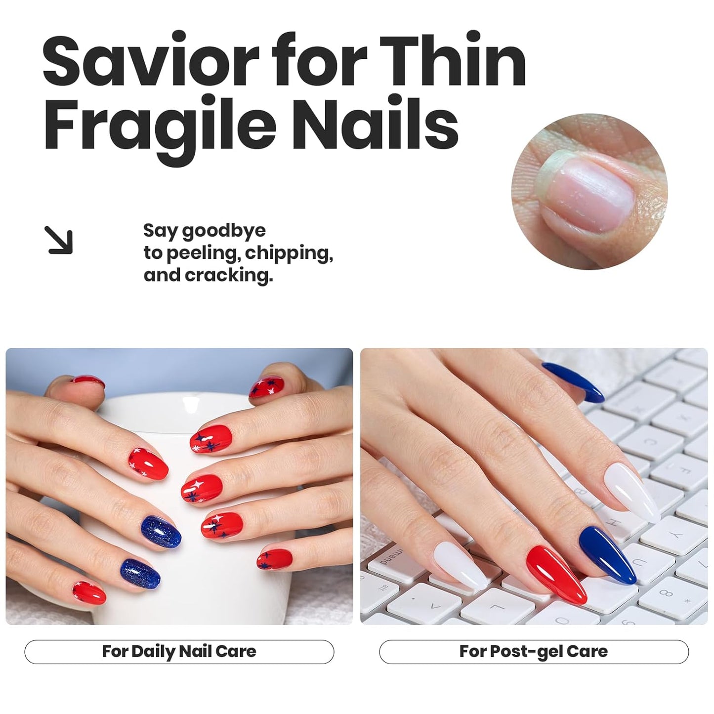 Beetles 4th of July Nail Polish Set - 6 Colors White Red Blue Nail Polish Kit Sparkle Glitter Fingernail, Quick Dry & Long Lasting Beetles Midnight Fireworks Diy Nail Art Design Gifts for Women