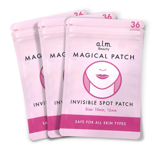 a.l.m. Magical Patch (3) Hydrocolloid pimple patches. These ultra thin & translucent hydrocolloid adhesive covers and absorb unwanted pimples. Parches Para Acne for skincare.