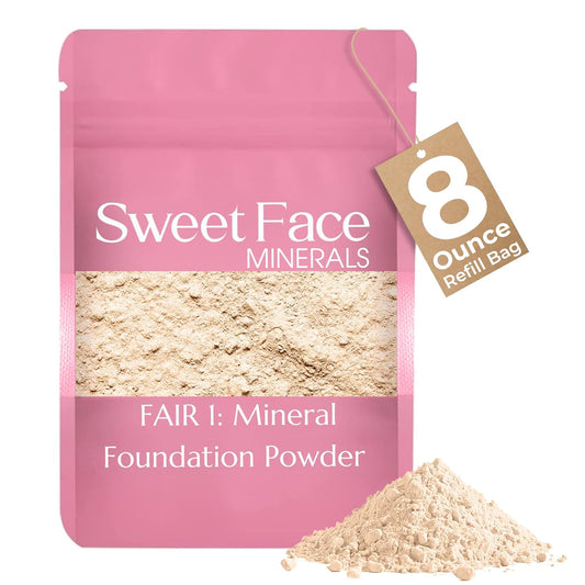 (8 Ounce) (Fair Shade 1) Foundation Powder Refill By Sweet Face Minerals, Lightweight Mineral Loose Makeup Powder with SPF 20, Full Coverage Flawless Finish, Talc-free, Cruelty-Free, Refill Pouch