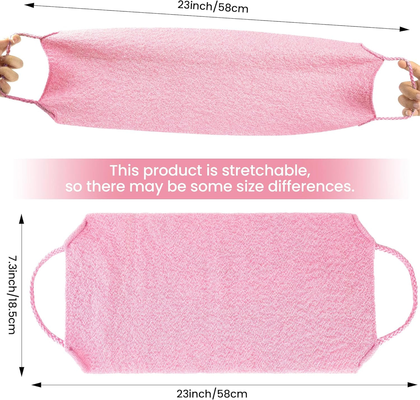 3 Pcs Double-Sided Back Exfoliator Body Scrub Towel, Exfoliating Back Scrubber with Handles,Exfoliating Washcloth Bath Tool in Shower, Stretchable Back Washer to Deep Cleans Skin (Pink)